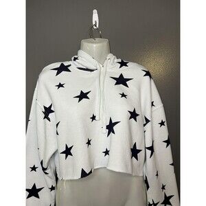 Bloom + Pop Hoodie Womens Medium White Star Print Cropped Terry Pullover